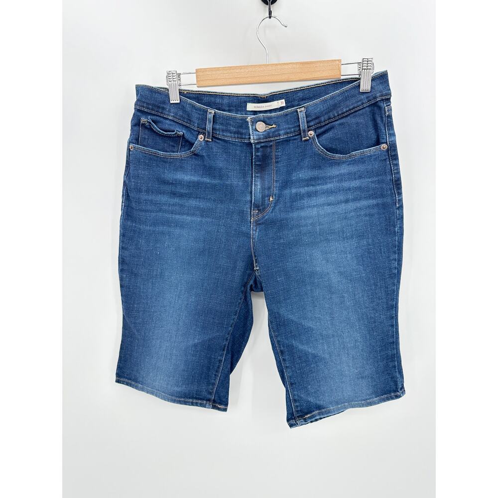 Levi's Women 31 Dark Indigo Moon Blue Denim Bermuda Shorts Cotton Blend DK23